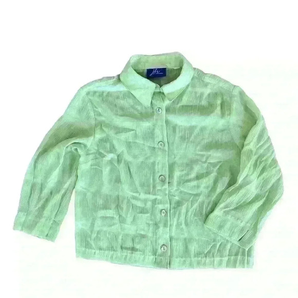 Sheer Lime Green 3/4 Sleeve Blouse Size Small - Picture 2 of 2